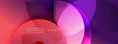 Soyut arkaplan özellikleri üst üste binen daireler, kırmızıdan mora kayan gradyanlar. Modern tasarım akıcılık, derinlik ve görsel uyumu çağrıştırıyor. Minimalist estetik.