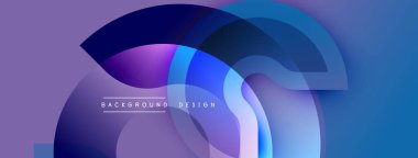 Üst üste binen kıvrımlı şekiller içeren soyut bileşim. Mor ve mavinin gradyan tonları dinamik görsel efekt yaratır. Arkaplan ve sunumlar için uygun modern tasarım.