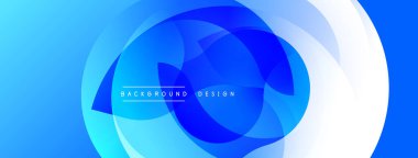 Soyut mavi tasarım üst üste binen dairesel katmanlar içeriyor. Gradyan geçişler dinamik görsel efekt yaratır. Arkaplan ve sunumlar için modern, temiz estetik.