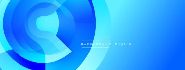 Soyut mavi katmanlar dinamik bileşim yaratır. Üst üste binen daireler akışkan şekiller oluşturuyor, eğim etkisi derinlik katıyor. Arkaplan ve sunumlar için uygun modern tasarım.