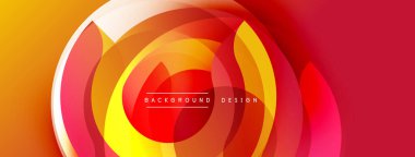 Soyut dairesel tasarım canlı turuncu, sarı, kırmızı gradyanlar içerir. Üst üste binen katmanlar dinamik görsel efekt yaratır. Çeşitli projeler için modern arkaplan.