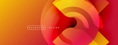 Soyut arkaplan özellikleri üst üste binen daireler, eğimler sarıdan kırmızıya kayıyor. Modern tasarım dinamik enerjiyi, pürüzsüz geçişleri, görsel derinliği çağrıştırıyor.