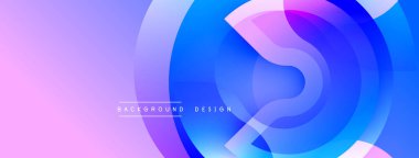 Soyut eğim arkaplanı. Üst üste binen daireler dinamik görsel efekt yaratır. Mor, mavi renkler düzgün bir şekilde harmanlanarak modern estetik sunuyor. Dijital projeler için uygun minimalist tasarım.