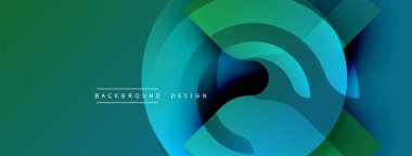 Soyut tasarım üst üste binen dairesel katmanlar içerir. Derece gölgeleri yeşilden yeşile dönüşüyor. Arka planlar, sunumlar, dijital sanat için modern estetik.