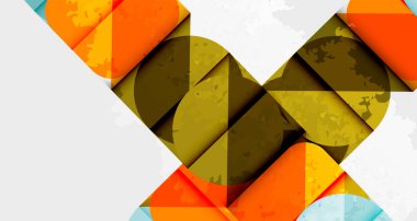 Soyut geometrik bileşim. Üst üste binen şekiller dinamik görsel doku yaratır. Turuncu, zeytin, açık mavi renkler tasarımda baskın. Modern, minimalist estetik.