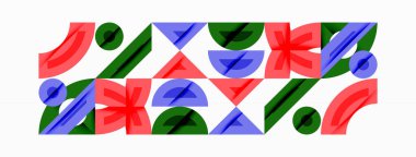 Geometrik desen tekrarlanan çiçek motiflerini içerir. Kırmızı, yeşil, mavi şekiller birbirine kenetlenir ve canlı, simetrik bir tasarım yaratır. Minimalist estetik, temiz çizgiler kompozisyona hakim..
