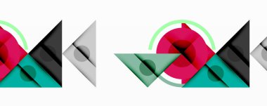 Soyut geometrik desenler üst üste binen üçgenler, kareler, daireler. Renkler arasında pembe, deniz mavisi, gri, siyah, limon yeşili var. Minimalist tasarım modern estetik yaratır.