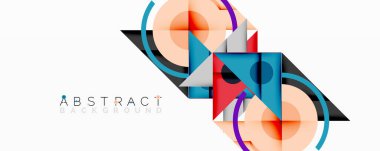 Modern geometrik tasarım üst üste binen şekiller, canlı renkler, dinamik bileşimler içerir. Çemberler, kareler, üçgenler soyut görsel deneyimler yaratır. Temiz çizgiler ve gradyanlar estetik cazibeyi artırır.