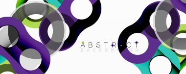 Renkli üst üste binen daireler dinamik soyut kompozisyon oluşturur. Modern tasarım canlı renkler, gradyanlar, geometrik şekiller içerir. Temiz beyaz arkaplan görsel etkiyi artırır.