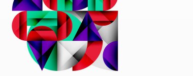 Soyut geometrik bileşim. Şekiller örtüşüyor, dinamik görsel ilgi yaratıyor. Renkler kırmızı, mor, yeşil, beyaz. Modern tasarım, temiz çizgiler, kalın estetik..