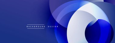 Soyut mavi tasarım üst üste binen dairesel katmanlar içeriyor. Gradyan gölgeler derinlik yaratır, modern estetik. Minimalist kompozisyon arka planlara, sunumlara uyuyor.