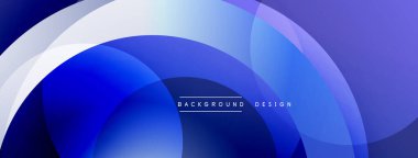 Soyut mavi arkaplan, üst üste binen dairesel katmanlar. Gradyan gölgeler dinamik görsel efekt yaratır. Sancaklar ve sunumlar için modern tasarım uygun.