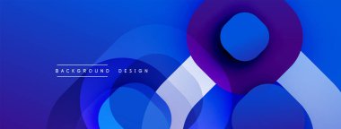 Üst üste binen daireler, gradyanlar içeren soyut kompozisyon. Gözlükler koyu mavilerden parlak morlara kadar değişiyor. Modern tasarım akıcılığı ve derinliği çağrıştırıyor. Minimalist estetik.