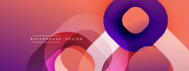 Soyut tasarım özellikleri üst üste binen daireler, kıvrımlar. Gradyan mor, turuncu renkler dinamik görsel efekt yaratır. Çeşitli projeler için modern arkaplan.