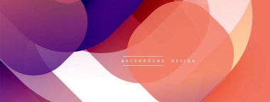 Üstüste binen şeffaf daireler içeren soyut bir kompozisyon. Renkler koyu mor, kırmızı, turuncu ve soluk şeftali aralığında. Modern, dinamik arkaplan tasarımı.