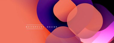 Üst üste binen yuvarlak şekilli soyut kompozisyon. Renkler mercandan mora karışır ve dinamik görsel efekt yaratır. Arka planlar için modern tasarım ögesi.