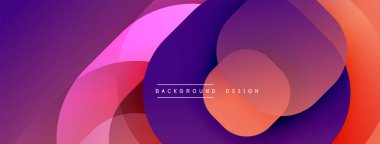 Soyut arkaplan özellikleri üst üste binen yuvarlak şekiller. Renkler koyu mordan parlak pembe turuncu renklere dönüşür. Modern tasarım, pürüzsüz gradyanlar dinamik görsel efekt yaratır.