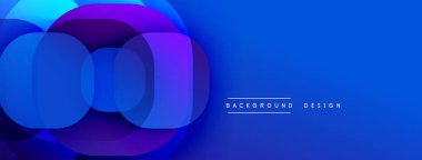 Soyut üst üste binen daireler parlak mavi, mor gradyan oluşturur. Modern tasarım teknoloji, yenilik, derinlik, görsel cazibe öneriyor. Temiz estetik arka planlar için uygundur.
