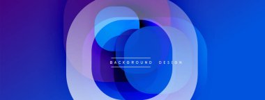 Üstüste binen şeffaf daireler içeren soyut bir kompozisyon. Mavi, mor, pembe tonlarında dinamik görsel efekt yaratır. Arka planlar için modern tasarım ögesi.