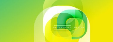 Soyut canlı tasarım özellikleri üst üste binen yuvarlak kareler. Yeşil ve sarı tonlarda modern estetik yaratıyor. Metin arka plan tasarımı okur. Minimalist kompozisyon.