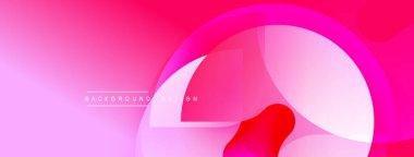 Soyut pembe arka plan. Üst üste binen daireler, kareler dinamik bileşim oluşturur. Gradyan gölgeler derinlik sağlar, modern estetik. Mevcut en küçük metin ögesi.