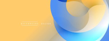 Soyut tasarım akışkan şekiller, sıcak sarı arkaplan. Mavi, turuncu, beyaz katmanlar dinamik görsel efekt yaratır. Modern, minimalist estetik.