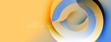 Soyut tasarım üst üste binen dairesel katmanlar içerir. Sıcak sarı, serin mavi renklere karışıyor. Minimalist estetik sunumlar ve web siteleri için modern zemin oluşturur.