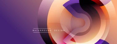 Soyut tasarım, üst üste binen daireler, sıcak turuncu renkler serin mor tonlara karışıyor. Modern estetik, dijital arkaplan ya da sunumlar için uygun. Yumuşak eğimler derinlik yaratır.