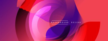 Üst üste binen daireler içeren soyut kompozisyon. Canlı değişimler koyu mor, pembe renkten parlak kırmızıya dönüşür. Modern tasarım akıcılığı, enerjiyi, dinamik görsel deneyimi çağrıştırır.