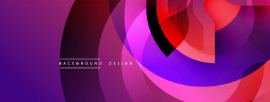 Soyut dizayn özellikleri üst üste binen daireler, canlı pembe, mor, kırmızı. Modern estetik, dinamik bileşim, pürüzsüz eğimler derinlik yaratır. Minimalist tarz, uygun arkaplan.