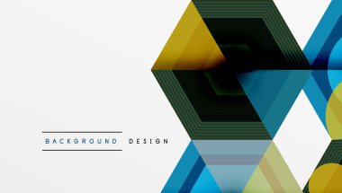 Soyut geometrik tasarım katmanlı altıgenler, canlı renkler içerir. Sarı, mavi, siyah gradyanlar dinamik görsel efekt yaratır. Özgeçmiş ve sunumlar için uygun minimalist biçim.