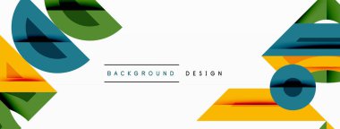 Soyut geometrik şekiller kompozisyona hükmediyor. Sarı, yeşil, mavi renkler dinamik görsel ilgi yaratır. Minimalist tasarım modern estetik, temiz çizgiler, dengeli simetri öneriyor.