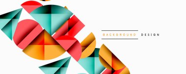 Soyut geometrik bileşim. Üst üste binen şekiller dinamik görsel efekt yaratır. Parlak renkler beyaz boşlukla tezat oluşturur. Arka planlar için modern tasarım ögesi.