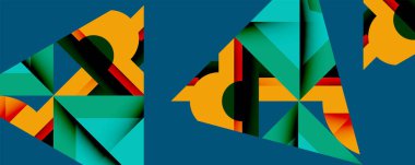 Soyut geometrik bileşim. Üst üste binen şekiller, dinamik görsel ilgi yaratır. Renkler arasında deniz mavisi, turuncu, kırmızı, siyah, mevcut gradyanlar yer alıyor. Modern tasarım elementleri resme hakim.