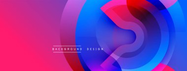 Soyut, canlı çemberler, dinamik, renkli bir arkaplan oluşturur. Pürüzsüz gradyanlar pembeleri, mavileri, kırmızıları harmanlarlar. Modern tasarım ögesi.