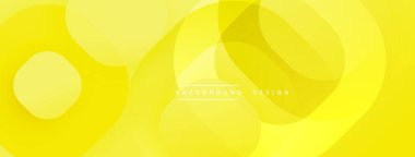 Sarı soyut arkaplan. Üst üste binen daireler yumuşak eğimler ve modern tasarım yaratır. Minimalist estetik, parlak, pürüzsüz doku.