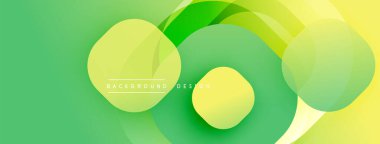 Soyut gradyanlar, üst üste binen daireler dinamik görsel akış yaratır. Yumuşak sarı, yeşil renkler kompozisyona hakim. Modern tasarım ögesi.