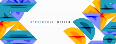 Soyut geometrik şekiller örtüşür, canlı renk zıtlıkları yaratır. Beyaz boşluklu minimalist tasarım kompozisyona hakim..