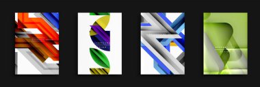 Soyut geometrik tasarımlar. Parlak renkler, üst üste binen şekiller, modern tarz. Dijital projeler için uygun arkaplanlar.