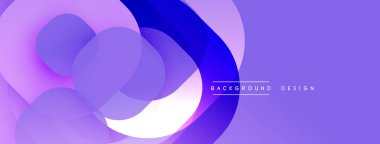 Soyut sıvı şekilleri, mor renkler baskın gelir. Üst üste binen daireler dinamik bileşim ve modern tasarım ögesi oluşturur.