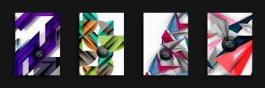 Soyut geometrik tasarımlar. Parlak renkler, keskin açılar, modern vektör çizimleri. Broşürler, posterler, markalar için uygun arka planlar.
