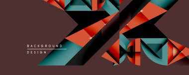 Soyut geometrik tasarım. Üst üste binen şekiller dinamik görsel doku yaratır. Koyu arkaplan parlak renklerle çelişiyor. Modern estetik.