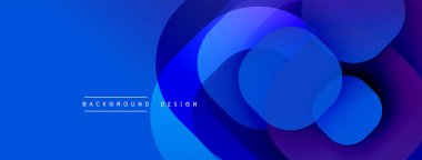 Soyut mavi tasarım, üst üste binen daireler. Gradyan gölgeler derinlik yaratır, modern estetik. Minimalist kompozisyon, canlı renkler.