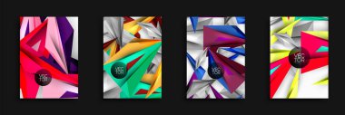 Soyut geometrik tasarımlar. Parlak renkler, keskin açılar, dinamik kompozisyonlar. Arkaplan için modern vektör çizimleri, kapsar.