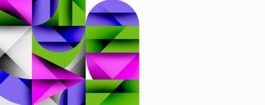 Soyut geometrik bileşim. Şekiller örtüşüyor, canlı renk blokları oluşturuyor. Modern tasarım, temiz çizgiler, minimalist estetik.