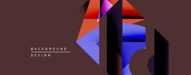 Soyut geometrik şekiller, canlı renkler, modern tasarım. Koyu kahverengi arkaplan çarpıcı görsel karşıtlık yaratır.