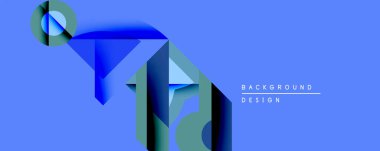 Soyut geometrik şekiller, mavi gradyanlar, modern tasarım. Minimalist kompozisyon dinamik görsel etki yaratır. Temiz çizgiler, basit formlar..