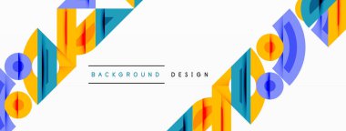 Soyut geometrik şekiller sınır oluşturur. Mavi, sarı renkler beyaz alana hükmediyor. Arka planlar için modern tasarım ögesi.