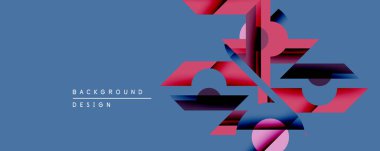 Soyut geometrik şekiller örtüşür, dinamik görsel efekt yaratır. Pembe, siyah, mavi renkler kompozisyona hakim. Modern tasarım ögesi.