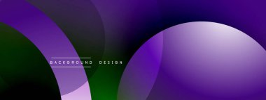Soyut mor, yeşil eğimli. Üst üste binen daireler dinamik görsel efekt yaratır. Modern arkaplan tasarımı ögesi.